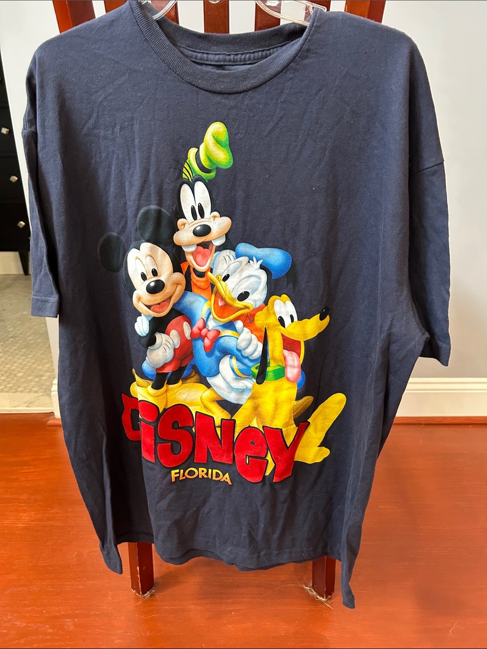 Disney Navy Crewneck Graphic Tee with Mickey, Donald, Goofy & Pluto